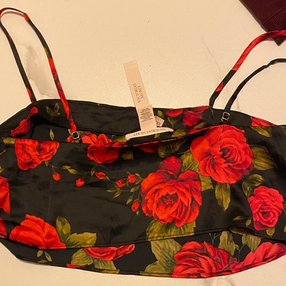 Victoria's Secret Black and Red Floral Satin Lingerie - Picture 3 of 5